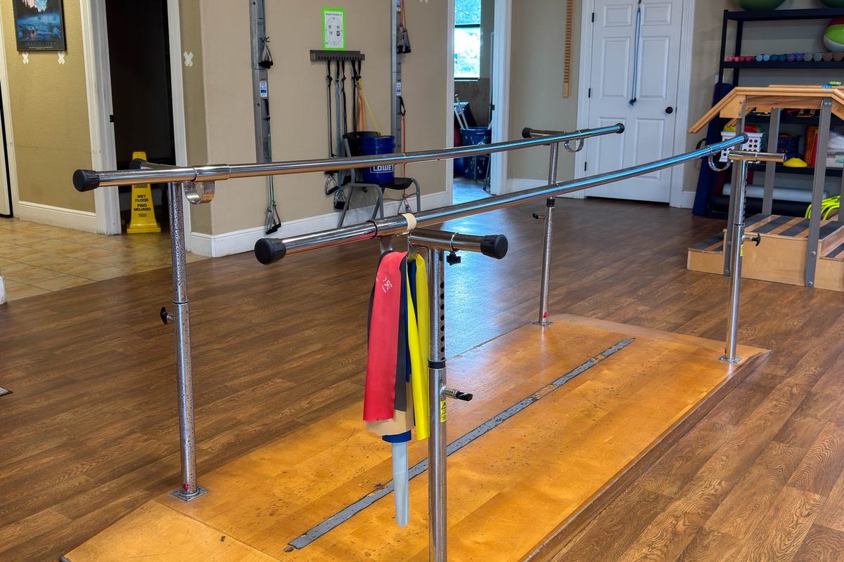 Parallel bars for gait and balance training at Castroville Physical Therapy